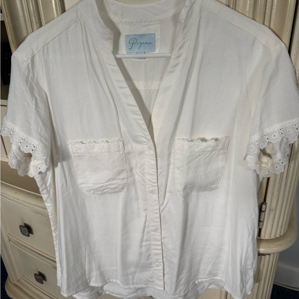 Piyama Women's White Lace Trim Top